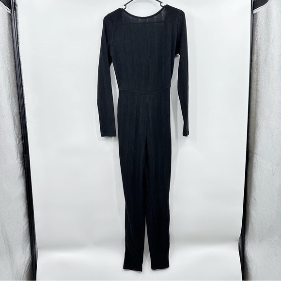 Shein Jumpsuit Women Medium NEW Black Ribbed Knit Long Sleeve Open Back Sxy - Picture 7 of 15